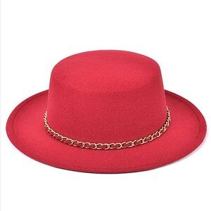 Chain Accent Faux Wool Felt Fedora